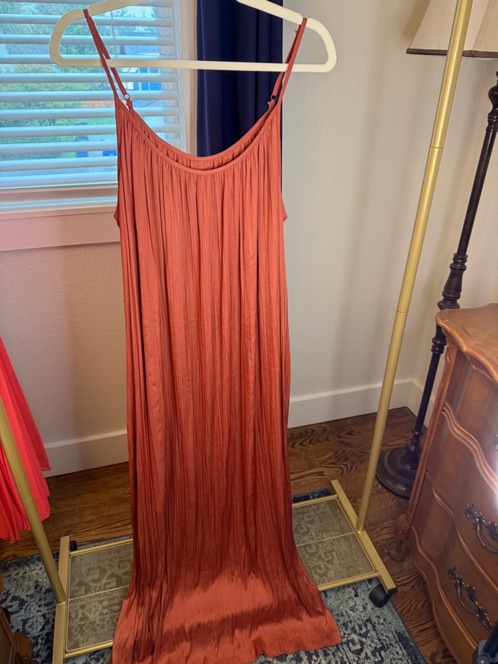 Women's Maxi Dress - Rust Orange Sleeveless Slip Dress